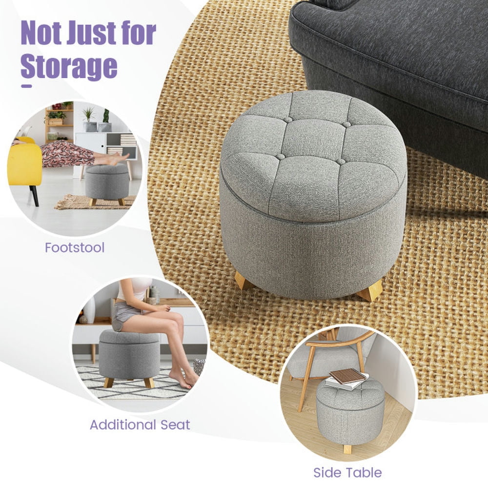 Finihen Ottoman, Foot Stool, Upholstered Round Ottoman with Solid Rubber Feet, for Living Room, Bedroom, Dressing Room, Gray Finihen Ottoman, Foot Stool, Upholstered Round Ottoman with Solid Rubber Feet, for Living Room, Bedroom, Dressing Room, Gray