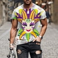 thumbnail image 4 of DDAPJ pyju Mens Mardi Gras T-shirt Mask Print Short Sleeve Crew Neck Tee Shirts Tuesday Carnival Party Graphic Tees Summer Holiday Tops Big and Tall Hipster Streetwear X-White M, 4 of 7