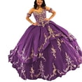 thumbnail image 2 of Robes de Quinceaera Brodées Or Épaules Dénudées 2022 Robes de Bal Robe de Graduation Violette 2, 2 of 2