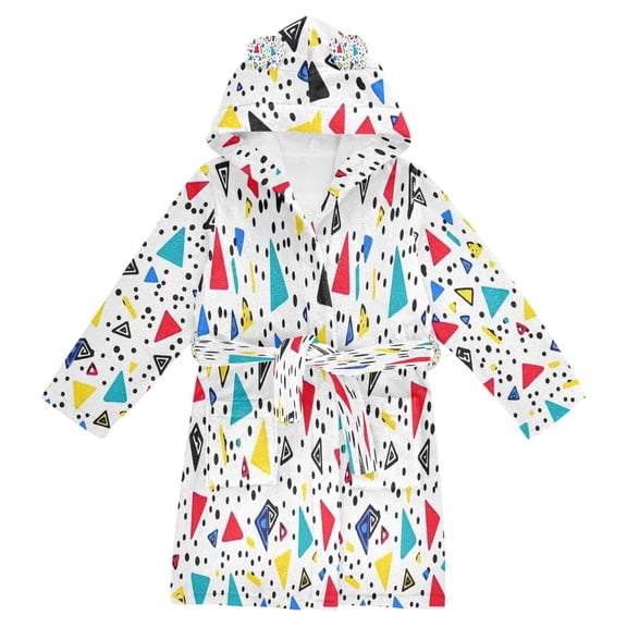 FORMRS Niños Bathrobe Unisex Hooded Robe Soft Plush Pajamas Sleepwear, Size 2-3T, Colorful Triangles