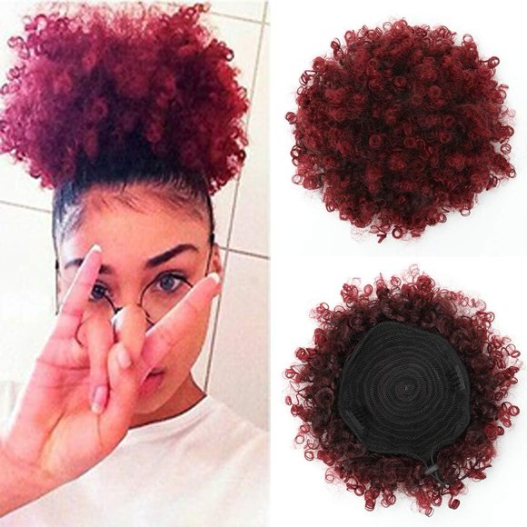 LAICAIW Afro Puff Drawstring Ponytail For Black Women, High Puff Drawstring Short Ponytail Bun For Short Natural Hair, Afro Kinky Curly Ponytail Hairpieces With Clip In Color T1B/118#