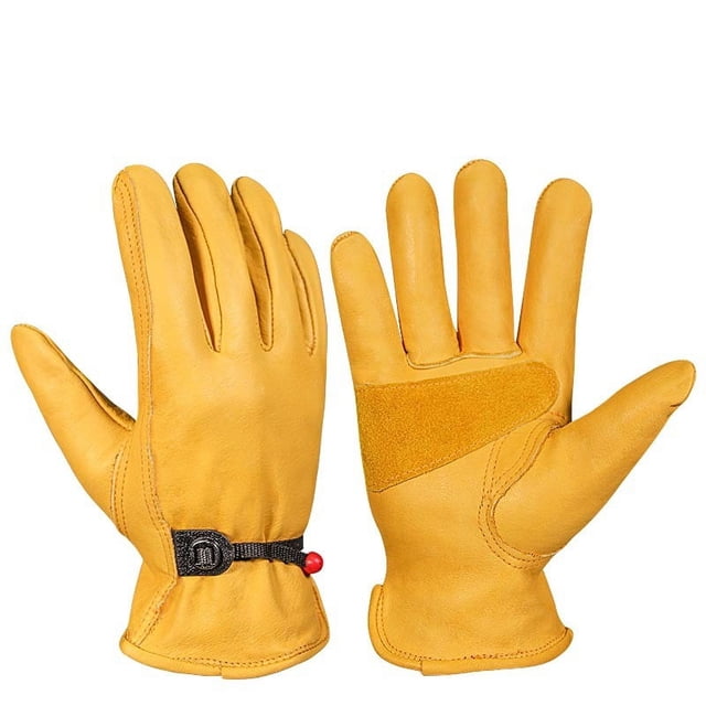 L-Guantes de jardinería para Hombres/Mujeres, Guantes de Trabajo de Piel de Vacuno, Guantes de Trabajo de jardín antiespinas y anticortes - Engrosamiento Amarillo