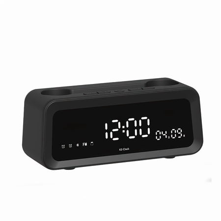 Portable Wireless Speaker & Alarm Clock with Heavy Bass 40H Battery Phone Holder & TF Card Player Dual Mode (Speaker/Alarm) - -C Compatible with / Smartphones Black/White