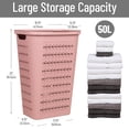 thumbnail image 4 of Mind Reader Slim Tapered Laundry Hamper with Lid, Clothes Basket with Swiss Cross Cut-Outs, Lightweight & Ventilated, Plastic, Pink, 4 of 8