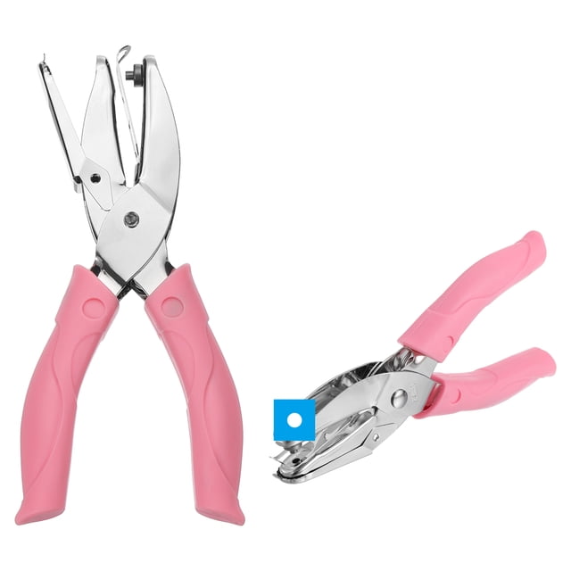 Uxcell 1/8" Perforadora de un solo agujero, perforadora de mano con agarre suave, perforadora de papel de metal, paquete de 2 en color rosa