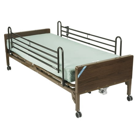 Drive Medical Delta Ultra Light Semi Electric Hospital Bed with Full Rails and Innerspring Mattress