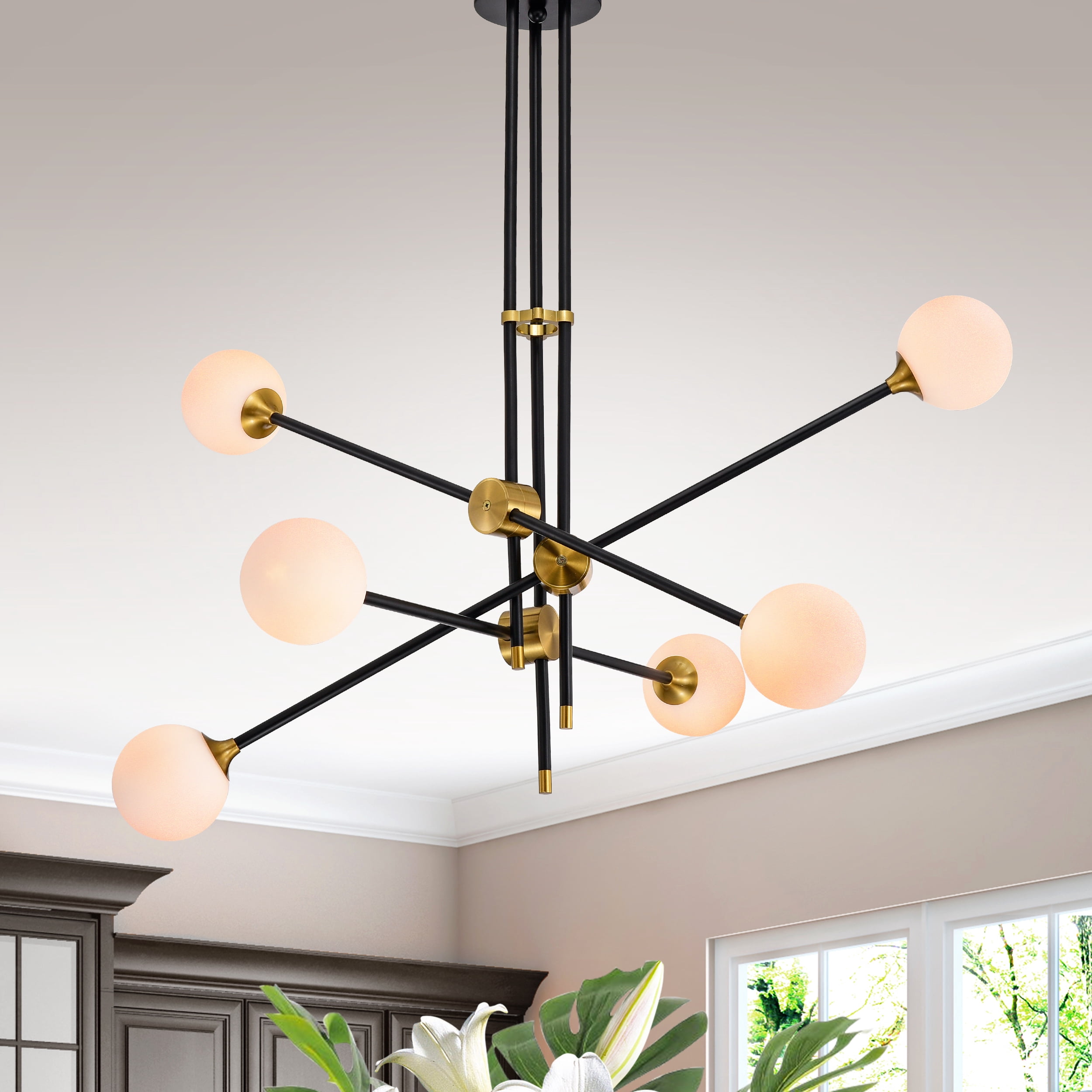 Warehouse of Tiffany Emillo Brass Matte Black with 6 Light Bulb Chandelier