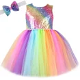 thumbnail image 3 of Vestido de princesa con lentejuelas de arcoíris para niñas, sin mangas, sin espalda, para fiesta de noche, vestidos de tutú, ropa para niños, ropa para niños, 3 of 5
