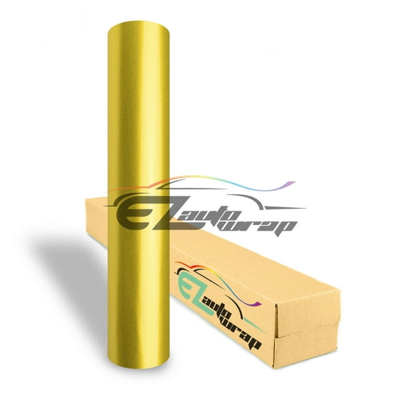 EZAUTOWRAP Premium High Gloss Metallic Golden Yellow Car Vinyl Wrap Sticker Decal Bubble Free