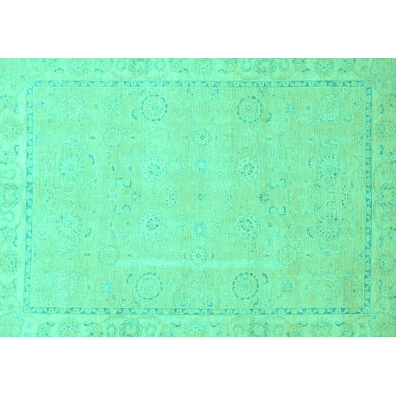 Ahgly Company Machine Washable Indoor Rectangle Abstract Turquoise Blue Modern Area Rugs, 5' x 7'