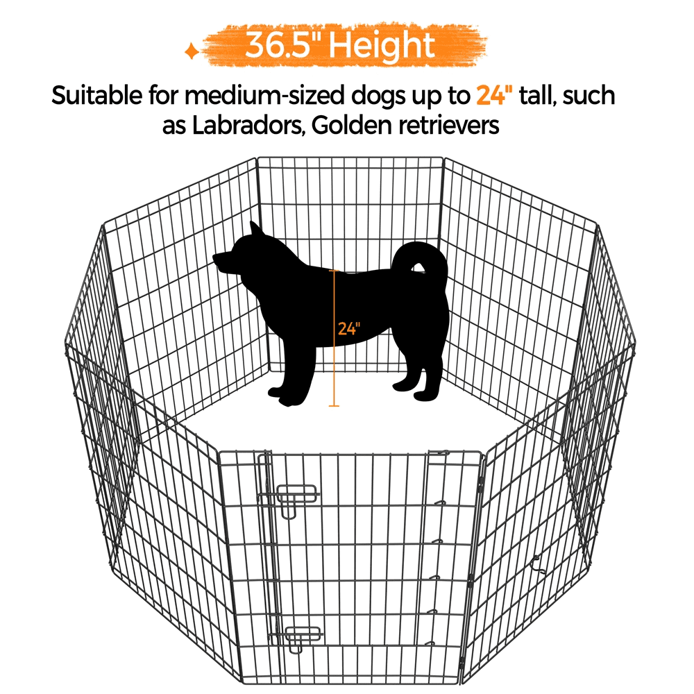 Alden Design 8 Panel Foldable Metal Pet Playpen for Dog, 34″ H, Black