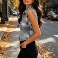 thumbnail image 5 of ClodeEU Women's Plaid Sleeveless Collared Button Blouse,Slim Fit Crop Top for Summer Black,Women's Plus L, 5 of 7