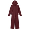 thumbnail image 5 of Ashirexll Pajamas for Women Set Ribbed Knit Hooded Long Sleeve Button Front Top with Matching Pants Loungewear Pajama Set, 5 of 7