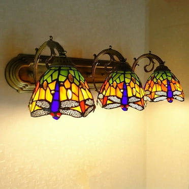 DENEST Wall Sconce Lamp Tiffany Vanity Light Fixtures 3-Light Stained Glass Lampshade
