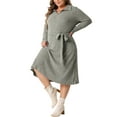 thumbnail image 2 of DARING DIVA Plus Size Ribbed Sweater Half Zip Front and Tie Waist Dress 1X Grey, 2 of 6