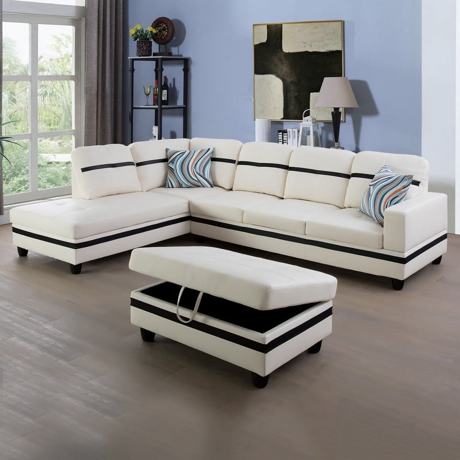 Irene Inevent 3-Piece Leather Sofa Set, Semi PU Synthetic Leather Couch Living Room Sofa Set for Bedroom, Apartment, Office, White And Black