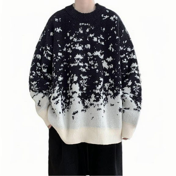 TFEOQRY Men's Crew Neck Gradient Sweater Knitted Loose Long Sleeve Color Block Casual Pullover Fall Winter Top Black