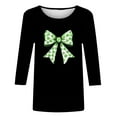thumbnail image 4 of St Pattys Shirts Women Crew Neck 3/4 Sleeve Womens Tops Clover Bow Print Shirt Fashion Trendy Blouses Casual Loose Fit Tees Tops, 4 of 5