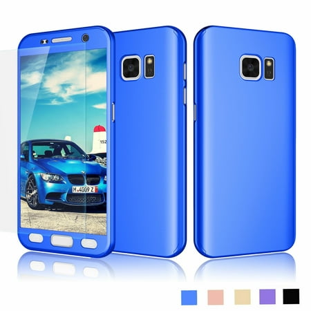 Njjex Phone Case Samsung Galaxy S7 S VII G930 GS7, Full Body Coverage Protection Scratch Proof Hard Slim With Tempered Glass Screen Protector Skin Case