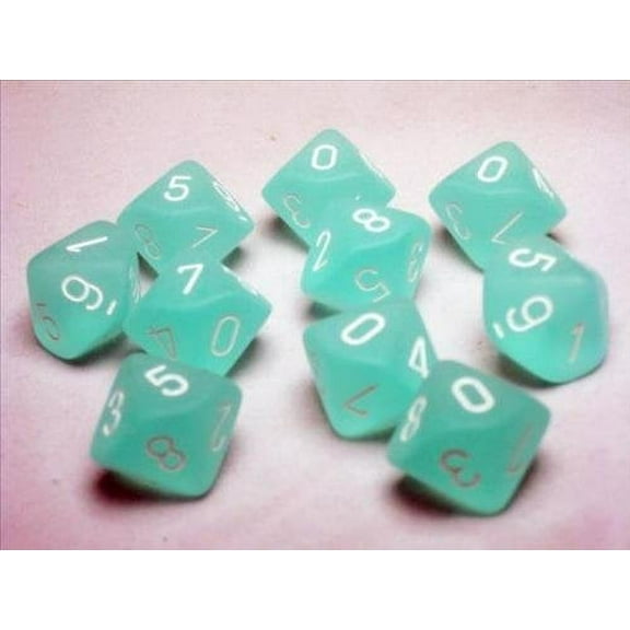 Teal Frosted Dice with White Numbers D10 16mm (5/8in) Pack of 10 Dice Chessex