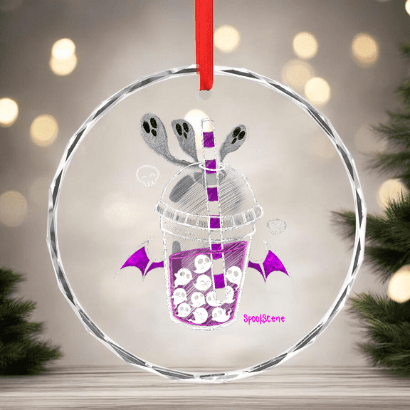 Spookscene Ghos-Tea Spooky Boba Emo Goth Alt Purple Home Decor CIRCLE GLASS ORNAMENT