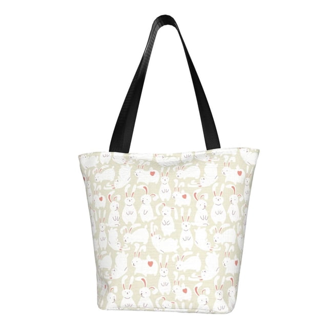 Fotbe White Rabbit Bolsa de Playa con Estampado, Bolsa de Hombro, Bolsa de Mano Espaciosa, Bolsa de Viaje Ligera, Bolsa de Compras Versátil