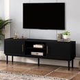 thumbnail image 2 of Stylish Tv Console With Contemporary Vertical Striped Doors, Space Sliding Door, Solid Wood Legs, 70-79 Inches Fit Stand Fashionable Feature, Robust, 2 of 5