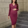 thumbnail image 3 of Women's Maternity Dress Long Sleeve Sweater Dress Button Ribbed Knit Slim Fit Elegant Midi Dresses, 3 of 5