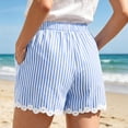 thumbnail image 4 of Yievot Cotton Linen Shorts for Women Striped Lace Trim Elastic Waist Drawstring Relaxed Fit Summer Casual Beach Shorts, 4 of 7