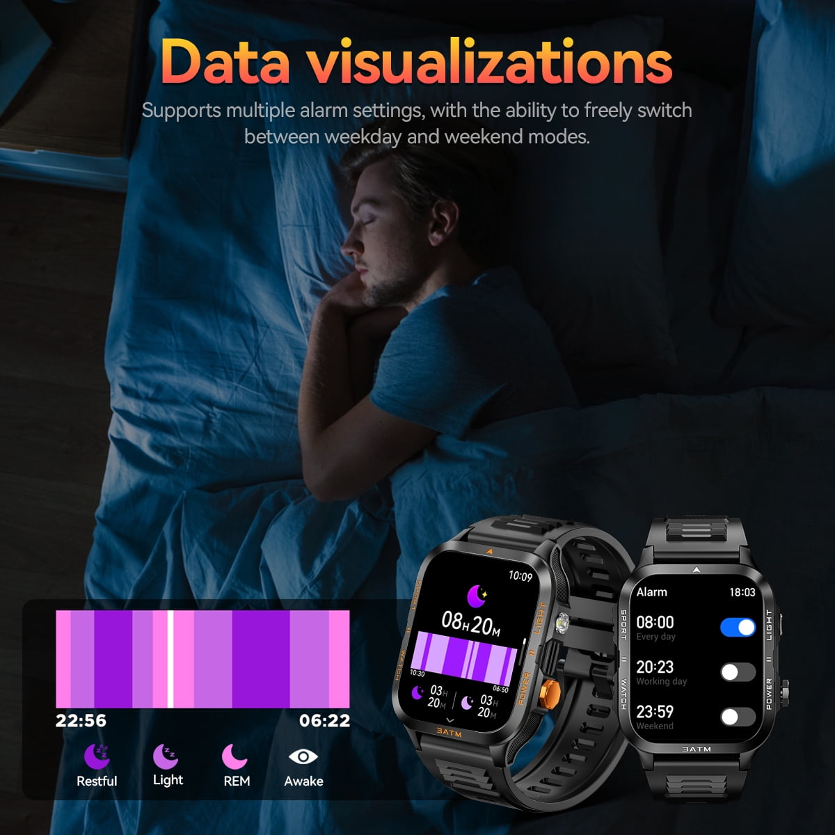 QTLLBT KT89 Series Alarm Smart Watch No Plan-Unlocked Device 1.96in Black Aluminum Case with Black Sports Band