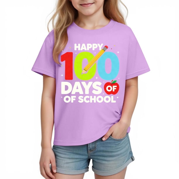 Camiseta de Manga Corta Linda con Impresión Gráfica para la Temporada Escolar de los Niños, Camisetas de Manga Corta de las Niñas