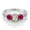 thumbnail image 2 of Gem Stone King 2.77 Ct Oval Peach Morganite Red Created Ruby 925 Sterling Silver Moissanite Ring (Size 8), 2 of 4