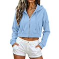 thumbnail image 2 of CAIXIA Women Cropped Cargo Pocket Full Zip Hoodie Long Sleeve Drawstring Zip Up Crop Hooded Jacket Casual Sweatshirts, 2 of 6