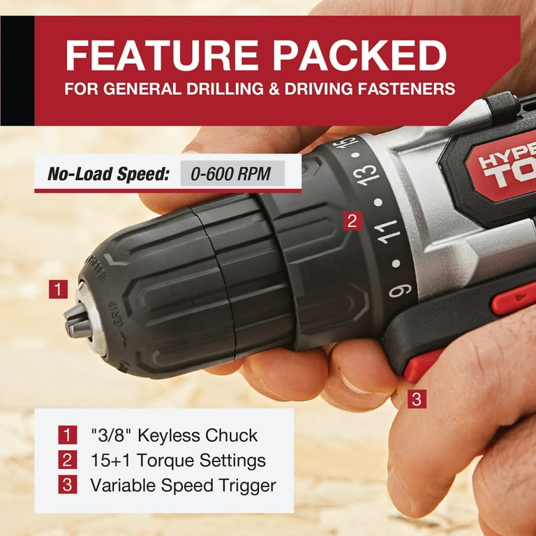 Hyper Tough 20V Max Lithium-Ion Cordless Drill, Variable Speed