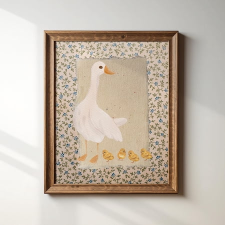 Vintage Mother Duck Wall Art Print With Cottagecore Nursery Decor Unframed Paper Print