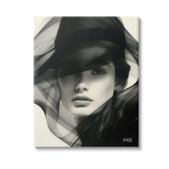 Stupell Industries Woman with Swirling Hat Beauty & Fashion Painting Gallery Wrapped Canvas Art Print Wall Art, 16 x 20