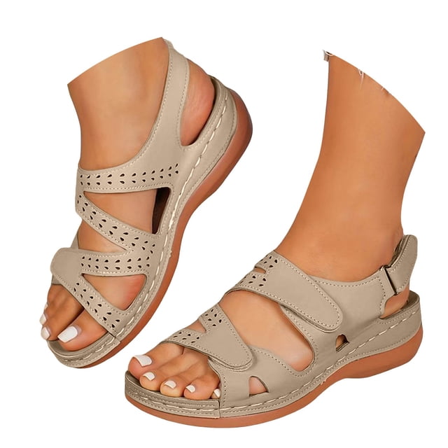 IUJSOY Womens Comfort Arch Support Sandals Open Toe Hollow out Orthotic Walking Low Wedge Slides