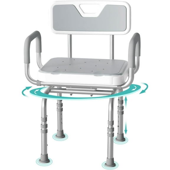 Shower Chair with 360° Rotatable Seat | Shower Chair for Inside Shower with Arms and Back | 500lbs Heavy Duty for Bathtub | Height Adjustable Safety Bath Seat for Elderly