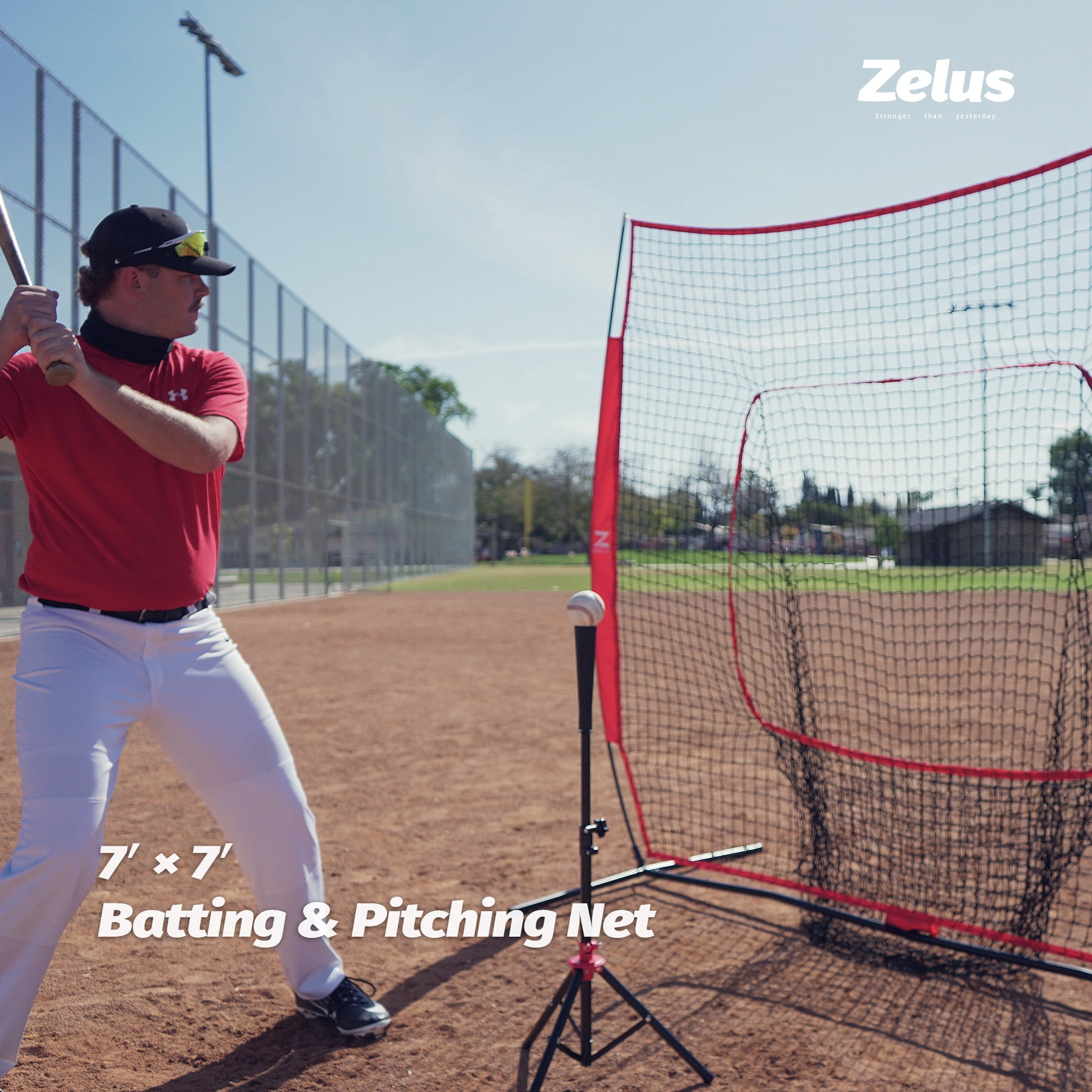 Zelus Baseball Net Softball Practice Kit 7x7ft Pitching Net with Training Balls & Bag