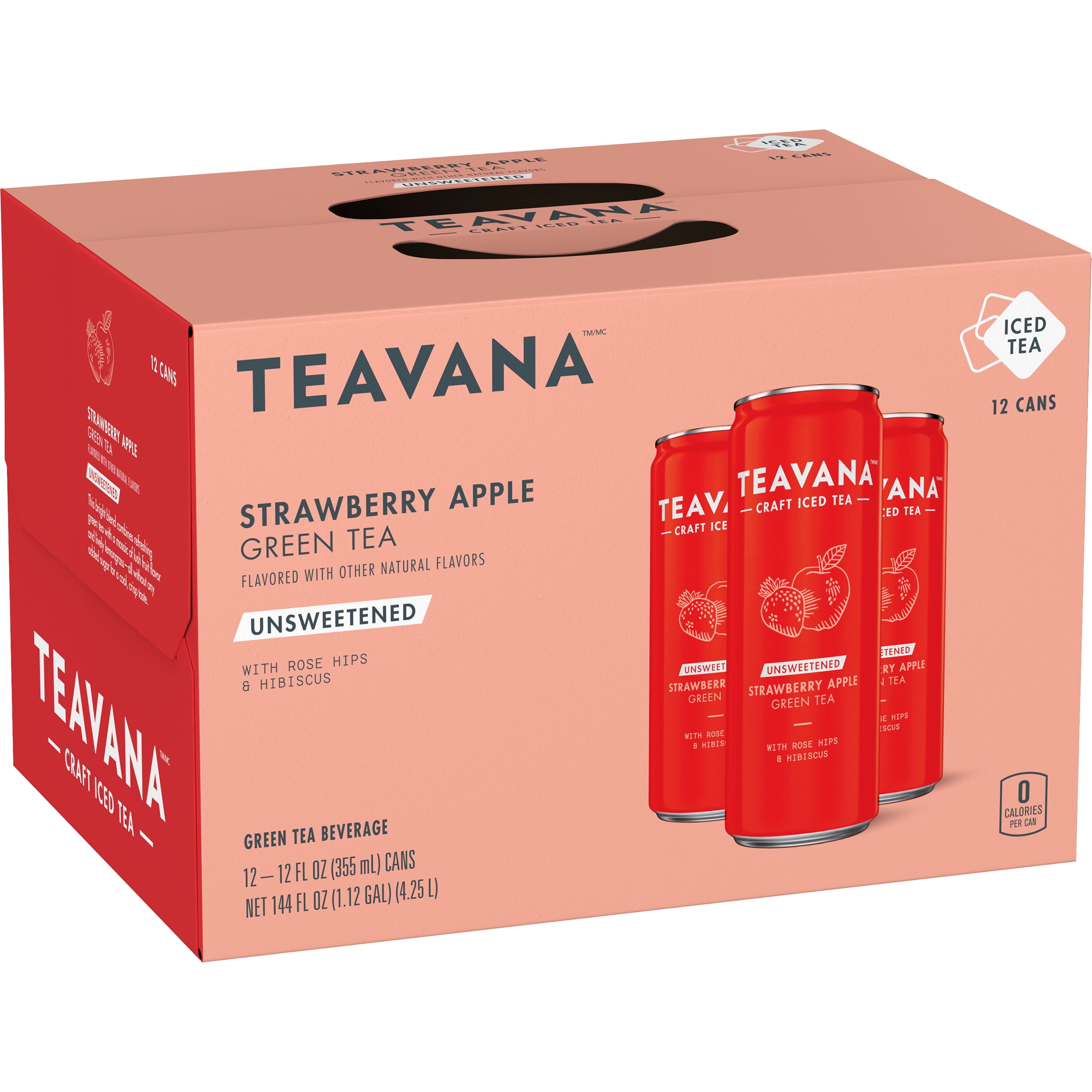 Teavana Strawberry Apple Unsweetened Green Tea, 12 Pack 12 fl. oz. Cans