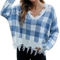 thumbnail image 1 of Gibobby Suéter Para Invierno Mujer Suéter suelto de punto con flecos y cuello en V a de otoño/invierno para mujer(Azul,M), 1 of 3