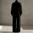thumbnail image 5 of Szluipve Women Velvet 2 Piece Outfits Stand Collar Henley Button Long Sleeve Top & Elastic Waist Wide Leg Pants Casual Loungewear Matching Set Black S, 5 of 6