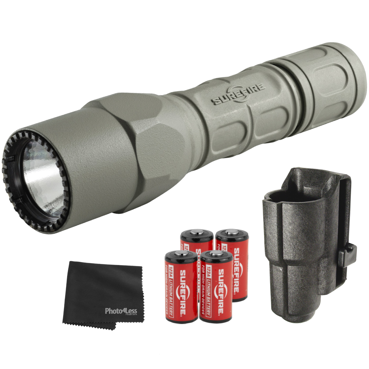 SureFire G2X Pro Dual-Output LED Flashlight - 600 Lumens - Foliage Green +  Additional SureFire Batteries, SureFire Speed Holster and Lens Cloth