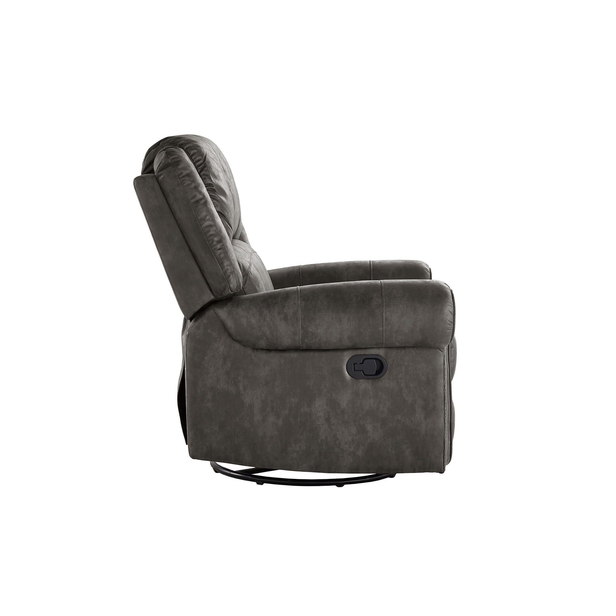 Weston Home Tippecanoe Polished Microfiber Nailhead Swivel Glider Recliner, Charcoal Gray