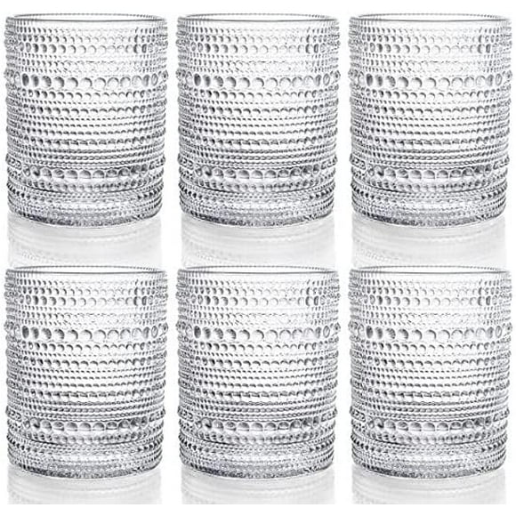 Set of 6 Romantic Hobnail Drinking Glasses,Mini Rock Glasses Vintage Glassware Water Glasses , Beverage Clear
