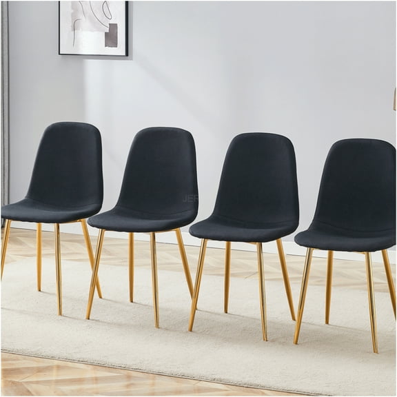 JERFIT Modern Dining Chairs Set of 4, Black and Gold Upholstered Side Chairs with Metal Legs for Kitchen, Dining Room, Cafe