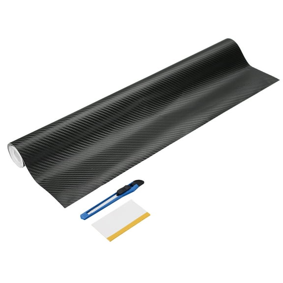 1 Set 3D Carbon Fiber Vinyl Wrap 19.69" x 10ft Self-Adhesive Car Sticker Waterproof Wrap Roll for DIY Decor Automotive Exterior Interior Protection with Scraper Tool, Black