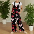 thumbnail image 5 of Fgvctg Valentine's Day Jumpsuits for Women Overalls Sleeveless Date Night Spaghetti Straps Overalls Casual Wide Leg Pant Love Heart Graphic Bib Overalls Rompers Sprimg Pant With Pockets Black XL, 5 of 7
