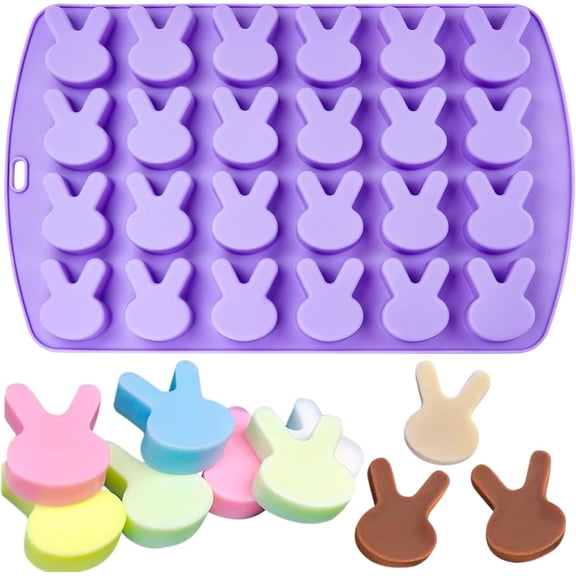 Silicone Easter Bunny Chocolate Mold Tray, 24-Cavity Baking And Candy Making Mold For Cookies, Jelly, Soap, Ice Cubes, Cupcake Toppers, Party Crafts