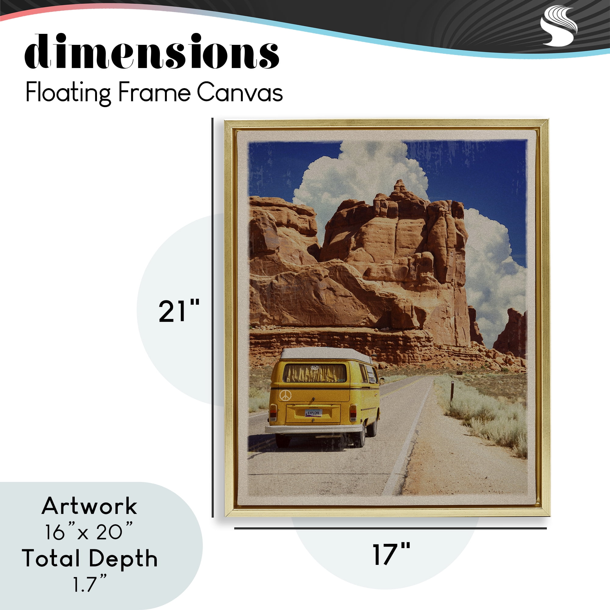 Retro Desert Adventure Gold Framed Floater Canvas Wall Art, design by Old Red Truck
